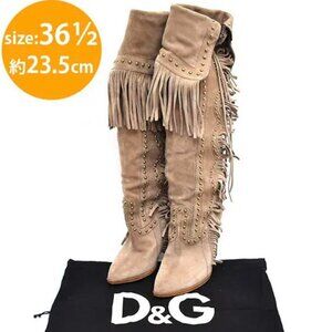 Dolce & Gabbana Suede Fringe Knee High Boots